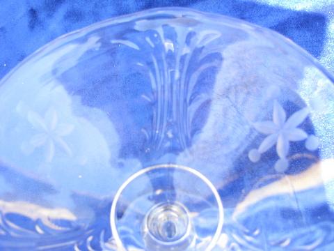 photo of star flower vintage wheel-cut elegant glass comport pedestal bowl #2