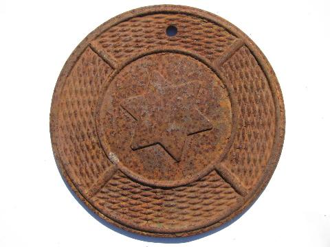 photo of star pattern antique vintage cast iron register center or stove pipe cover #1