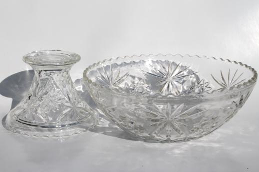 photo of star pattern prescut glass bowl & pedestal stand, vintage Anchor Hocking EAPC #2