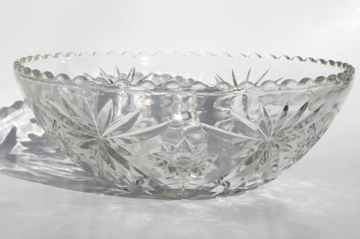 photo of star pattern prescut glass bowl & pedestal stand, vintage Anchor Hocking EAPC #3