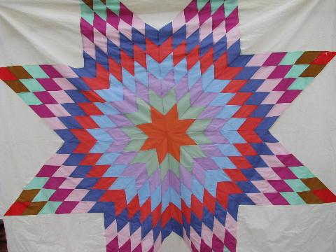 photo of star pattern vintage quilt top, pieced starburst design #1