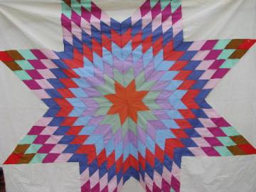 catalog photo of star pattern vintage quilt top, pieced starburst design