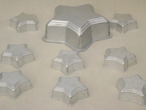 photo of star shape vintage aluminum cake pans or jello molds set, large & small stars #1