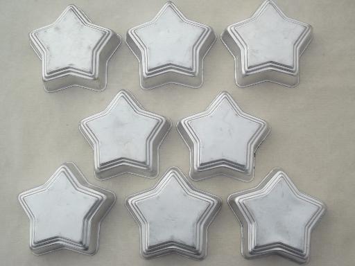 photo of star shape vintage aluminum cake pans or jello molds set, large & small stars #5