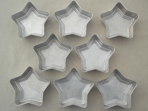 photo of star shape vintage aluminum cake pans or jello molds set, large & small stars #6