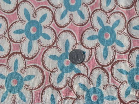 photo of starburst flowers pink and turquoise cotton feedsack fabric, 50s vintage #1