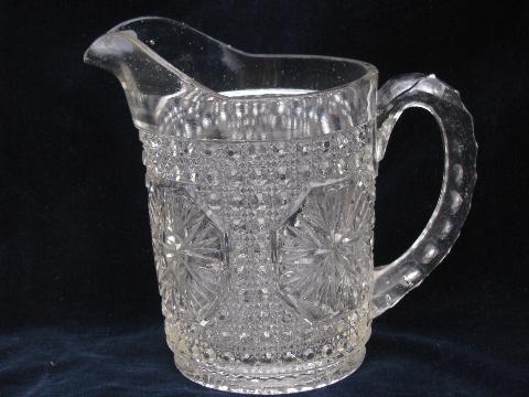 photo of starburst large star pattern antique glass milk pitcher #1