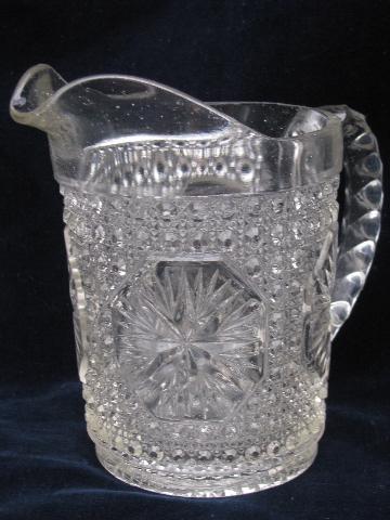 photo of starburst large star pattern antique glass milk pitcher #2