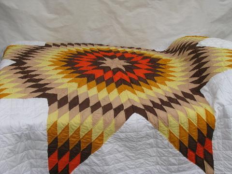 photo of starburst lone star pattern patchwork quilt, hand-stitched, 1950s vintage cotton fabric #1