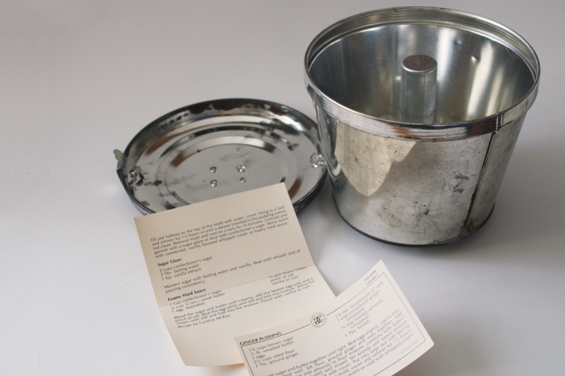 photo of steamed pudding mold for Christmas plum pudding, Williams Sonoma metal mold w/ cover  #1