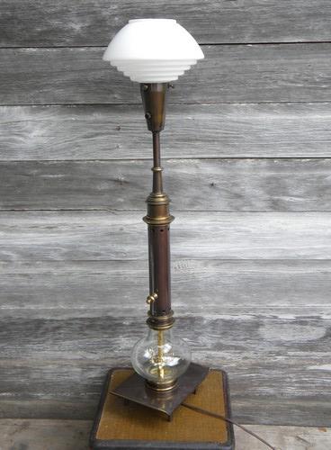 photo of steampunk vintage lighting tall brass and bronze table lamp w/glass globes #1