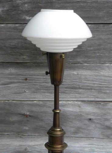 photo of steampunk vintage lighting tall brass and bronze table lamp w/glass globes #3