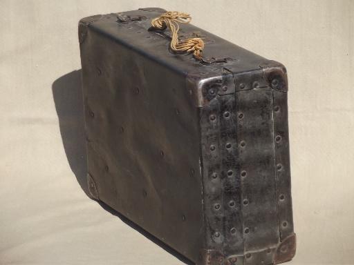 photo of steampunk vintage metal instrument box, antique beat to hell traveling case #4