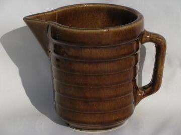 catalog photo of stepped band pattern old antique brown stoneware pottery milk pitcher