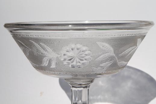 photo of stippled Dahlia pattern antique glass compote bowl, Canton / Co-Op Flint glass? #2