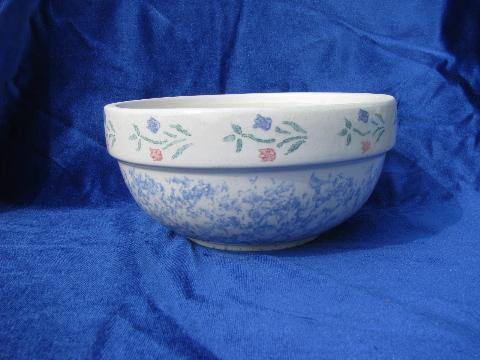 photo of stoneware kitchen mixing bowl, spongeware tulips #1