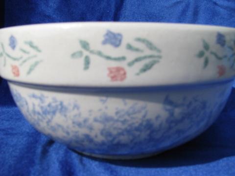 stoneware kitchen mixing bowl, spongeware tulips