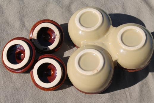 photo of stoneware relish dish w/ trio of condiment jars for ketchup, mustard, pickles #4