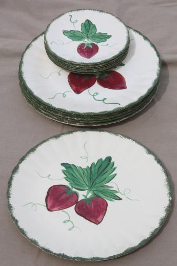 photo of strawberry Blue Ridge pottery, vintage china dinner & dessert plates w/ hand-painted strawberries #1