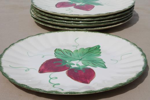 photo of strawberry Blue Ridge pottery, vintage china dinner & dessert plates w/ hand-painted strawberries #3