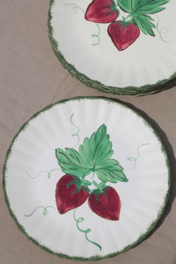 photo of strawberry Blue Ridge pottery, vintage china dinner & dessert plates w/ hand-painted strawberries #4