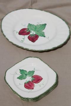 catalog photo of strawberry Blue Ridge pottery, vintage china plates & platter w/ hand-painted strawberries