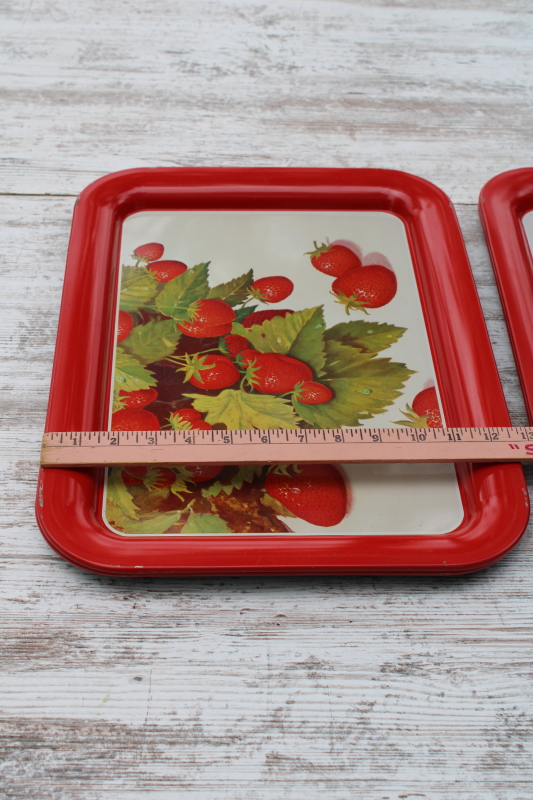 photo of strawberry print vintage metal lap trays, large sturdy steel trays for TV meals, bed, serving trays  #4