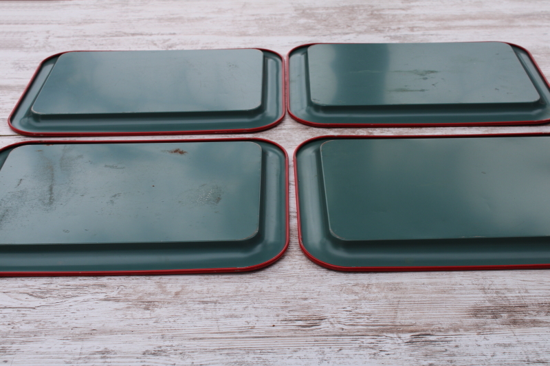 photo of strawberry print vintage metal lap trays, large sturdy steel trays for TV meals, bed, serving trays  #6