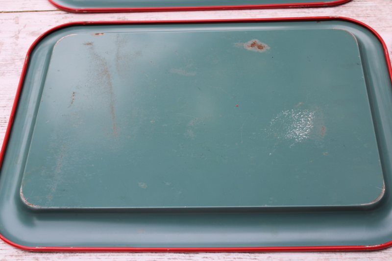 photo of strawberry print vintage metal lap trays, large sturdy steel trays for TV meals, bed, serving trays  #7