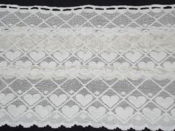 catalog photo of string of hearts border lace valance panels, wide vintage curtain edging