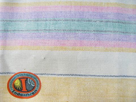 photo of striped flax linen vintage 1930s kitchen tablecloth, mint w/ original labels #2