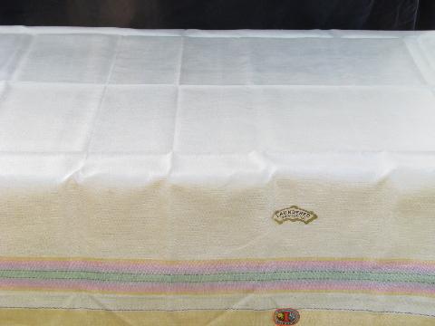 photo of striped flax linen vintage 1930s kitchen tablecloth, mint w/ original labels #3