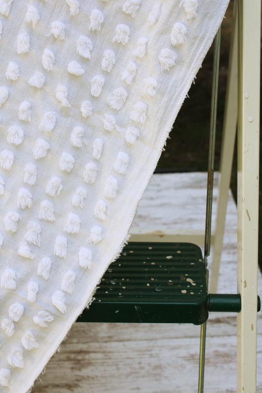 photo of summer cottage true vintage all white curtains, cotton chenille tufted curtain panels w/ fringe  #5