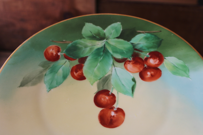 photo of summer fruit hand painted china plates, collection of mismatched plates early 1900s vintage #2