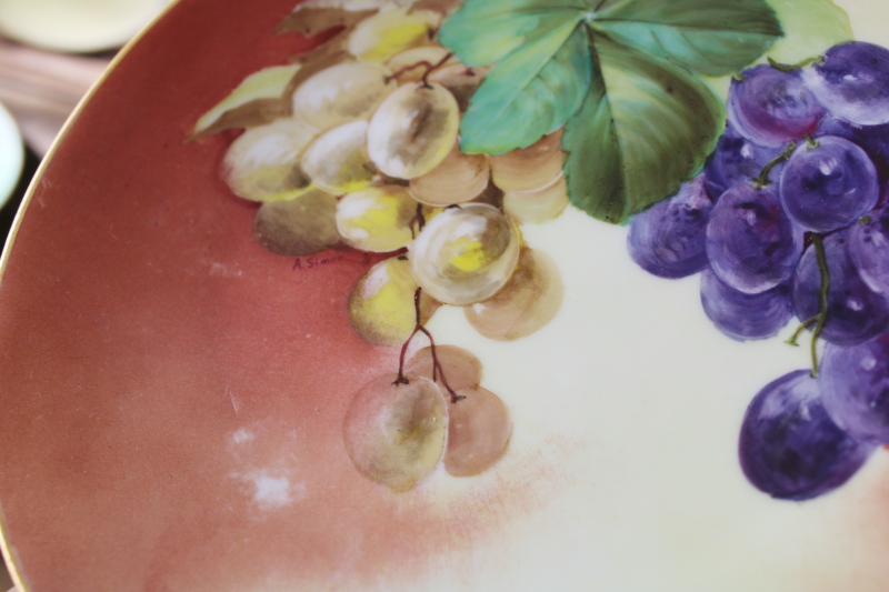 photo of summer fruit hand painted china plates, collection of mismatched plates early 1900s vintage #5