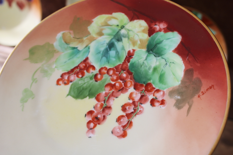 photo of summer fruit hand painted china plates, collection of mismatched plates early 1900s vintage #6