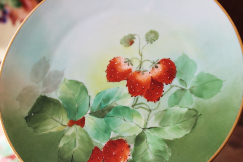 photo of summer fruit hand painted china plates, collection of mismatched plates early 1900s vintage #7