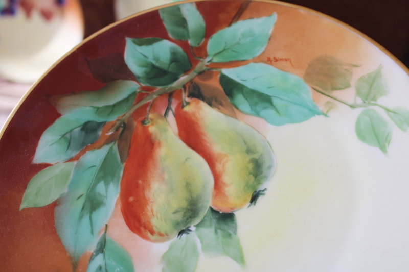 photo of summer fruit hand painted china plates, collection of mismatched plates early 1900s vintage #9