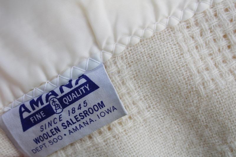 photo of summer weight soft light wool blanket, vintage Faribo type waffle thermal weave ivory white #3