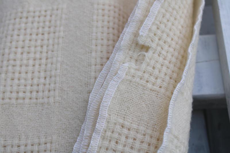 photo of summer weight soft light wool blanket, vintage Faribo type waffle thermal weave ivory white #5