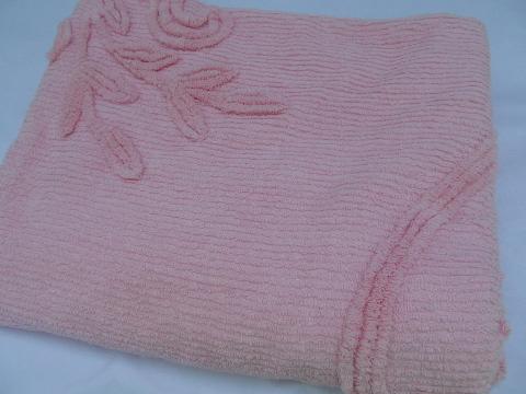 photo of summer weight vintage cotton chenille bedspread bed cover, candy pink #3