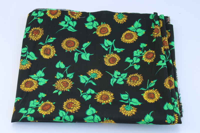 photo of sunflowers on black background, 90s vintage cotton quilting fabric  #1