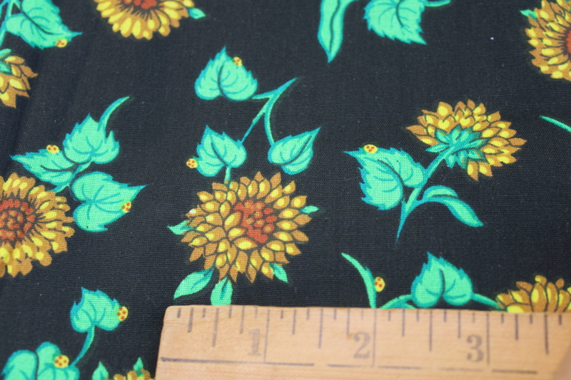 photo of sunflowers on black background, 90s vintage cotton quilting fabric  #2