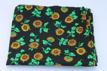 catalog photo of sunflowers on black background, 90s vintage cotton quilting fabric 