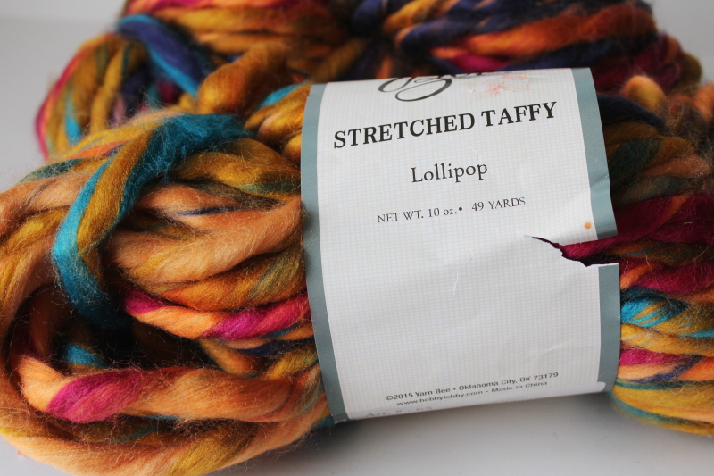 photo of super bulky soft roving yarn for crafts arm knitting, stretched taffy fall colors Yarn Bee Lollipop #2