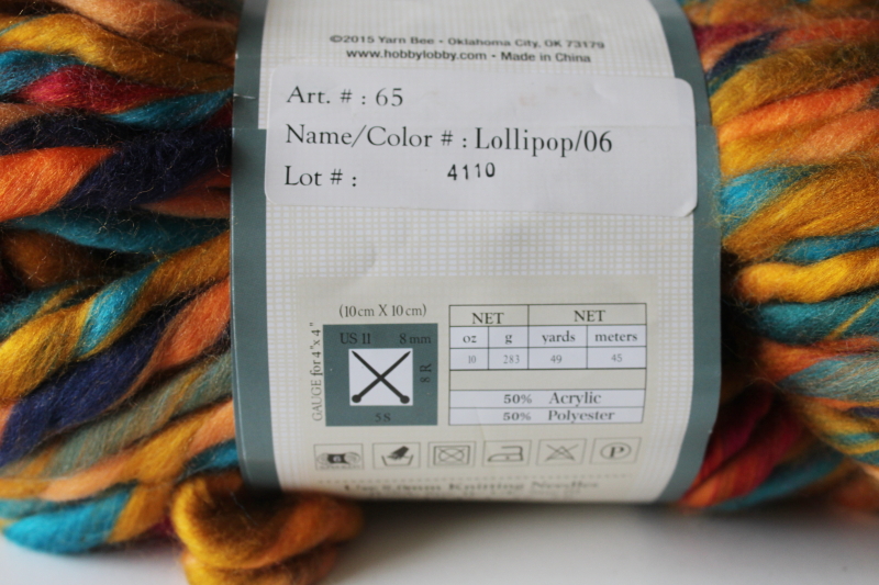 photo of super bulky soft roving yarn for crafts arm knitting, stretched taffy fall colors Yarn Bee Lollipop #4