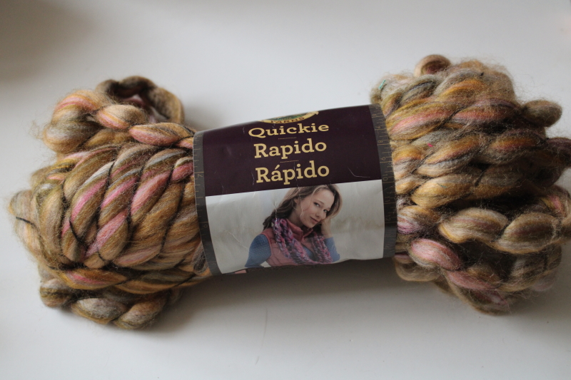 photo of super bulky yarn Lion Brand Quickie one skein Zesty colorway, tan w/ colors  #1