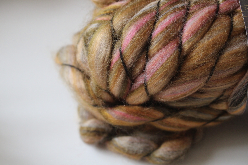 photo of super bulky yarn Lion Brand Quickie one skein Zesty colorway, tan w/ colors  #2