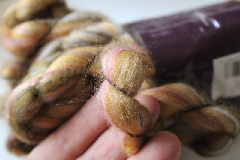 photo of super bulky yarn Lion Brand Quickie one skein Zesty colorway, tan w/ colors  #4