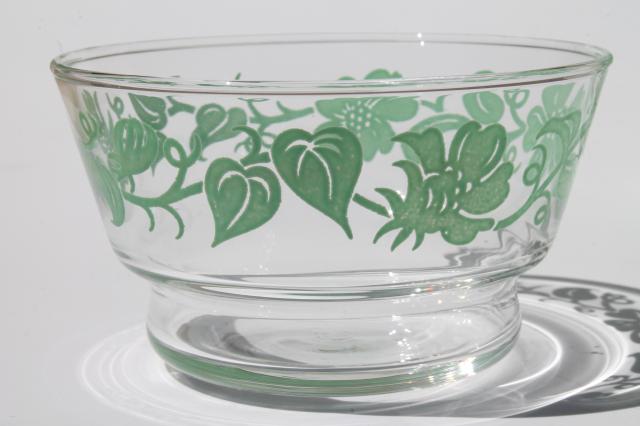 photo of swanky swigs vintage flowered kitchen glass dishes, Libbey glass bowls w/ green flower print #2